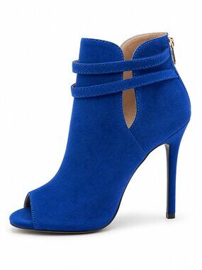 Qupid ARA-173 Midnight Blue Suede Ankle Boot Heels Open Toe Stiletto Booties Wom